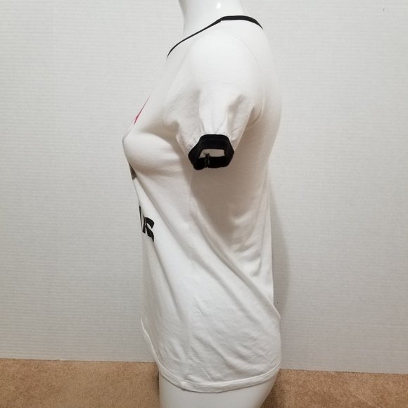 Stranded shirt Small Meowy Christmas cat graphic XMas holiday ringer novelty - Picture 2 of 12